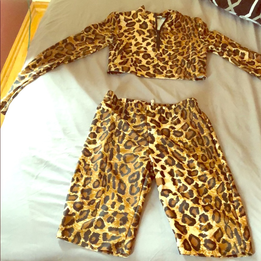 2 pc animal print top & biker shorts
